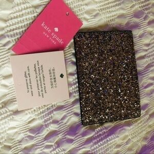 Kate Spade Glitter Card Holder Saffiano PVC Black Gold Sparkle NWT